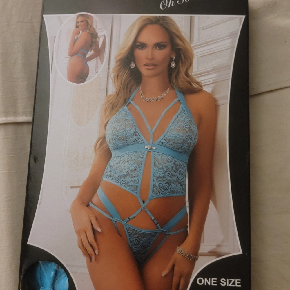Blue Lace Strappy Lingerie Bodysuit